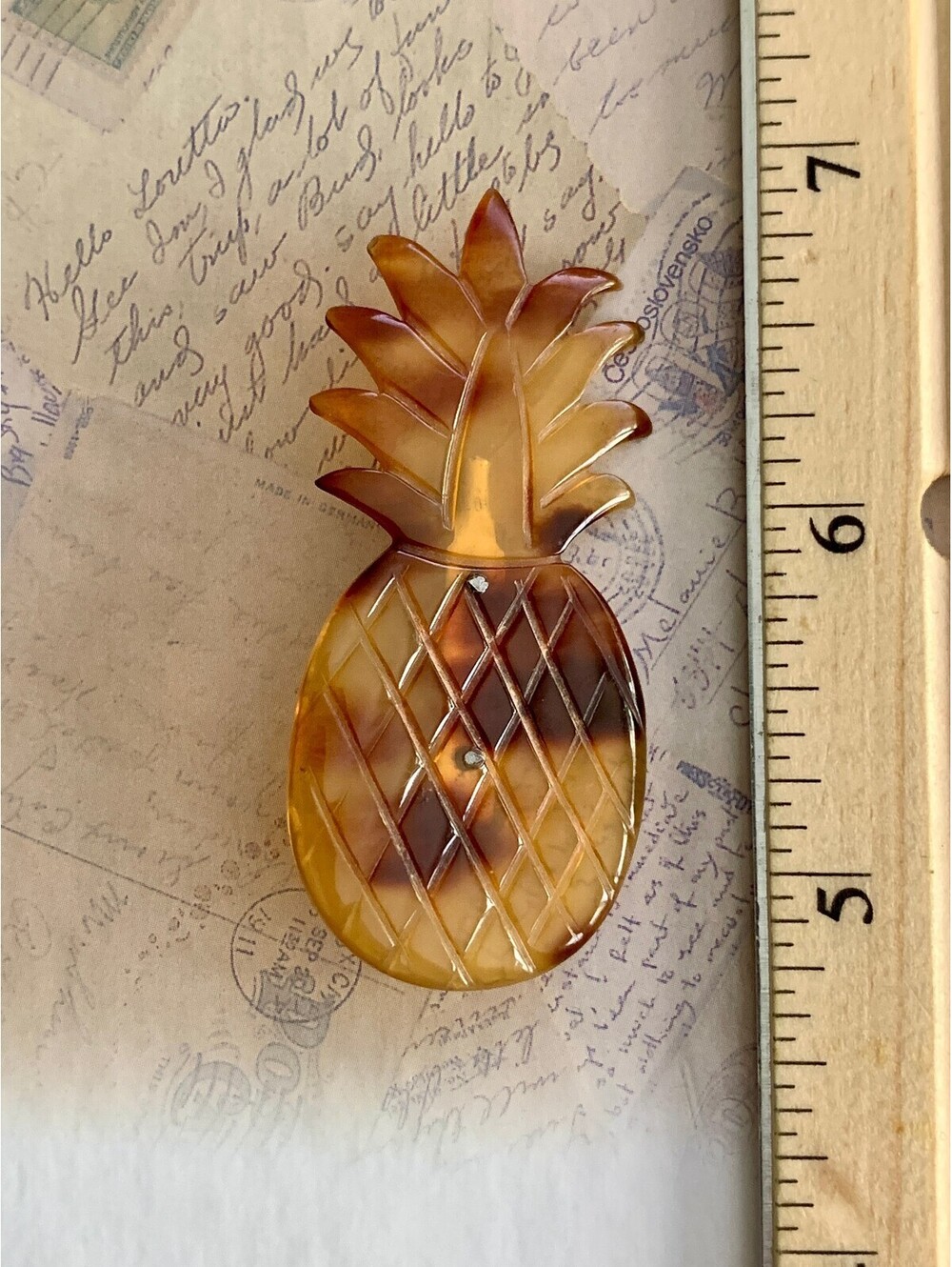 Vintage Old Plastic Charming Pineapple Resin Brooch Pin Tropical Accessory Fun!